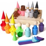 Montessori Ulanik dřevěná hračka "Peg Dolls with Scarfs and Cups" – Zboží Dáma