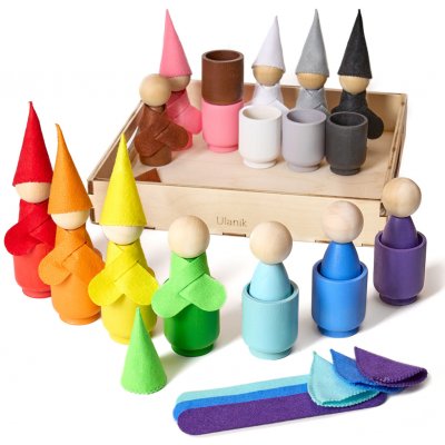 Montessori Ulanik dřevěná hračka "Peg Dolls with Scarfs and Cups" – Zboží Dáma