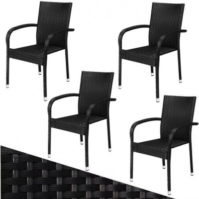 Casaria Stohovací židle z polyratanu Comfort sada 4 kusů černá – Hledejceny.cz