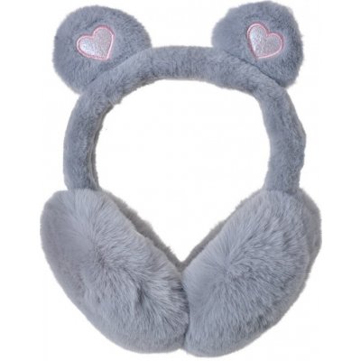 Šedé dětské klapky na uši s medvědími oušky se srdíčkem – Zboží Mobilmania