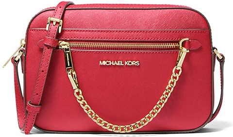 Michael Kors jet set large crossbody saffiano leather chain bright red červená