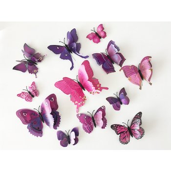 Nalepte.cz 3D motýli s dvojitými křídly růžoví fialoví 12 ks 5 až 12 cm