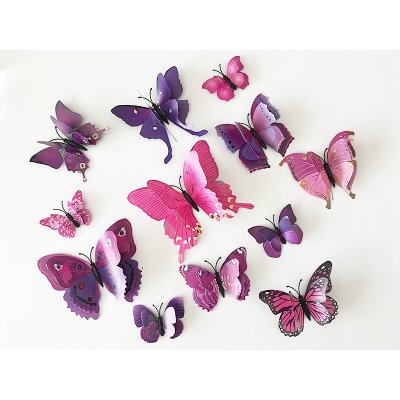 Nalepte.cz 3D motýli s dvojitými křídly růžoví fialoví 12 ks 5 až 12 cm – Zboží Mobilmania