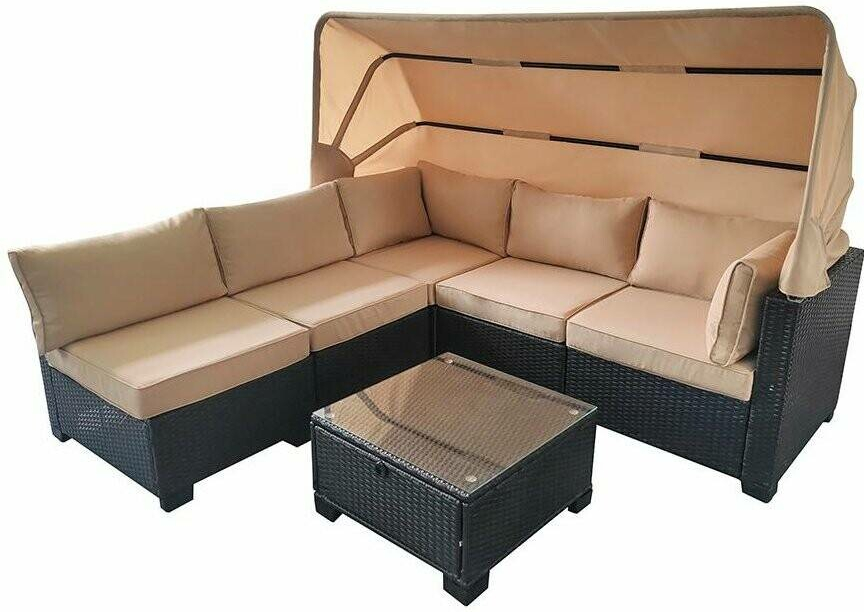 Avenberg Velký zahradní set GALIA, černá/béžová ratanový