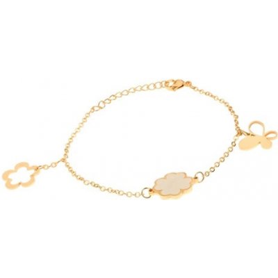 Šperky eshop ocelový na ruku zlaté barvy řetízek motýl čtyřlístek květ S36.08 – Zboží Mobilmania