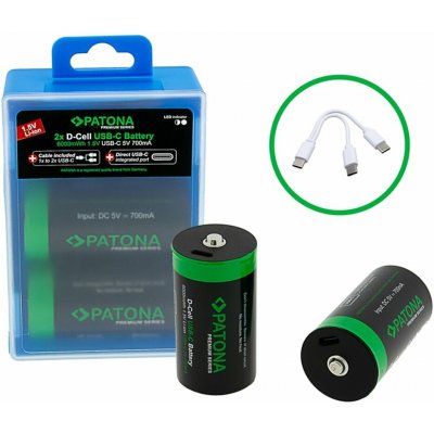 PATONA nabíjecí baterie LR20 mono D Li-lon 4000mAh 1,5V s USB-C nabíjením, 2ks v balení – Zboží Živě