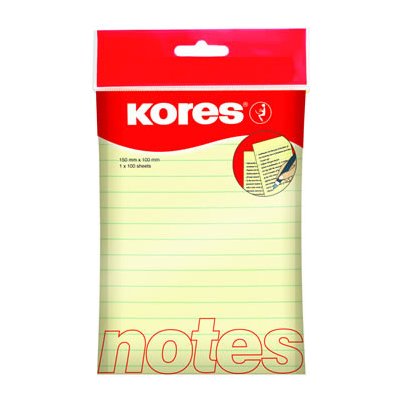 Bloček samolepící 150x100mm linkovaný žlutý 100 listů Kores – Zboží Dáma