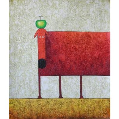 Červený pes s jablkem - 60 x 90 cm – Zboží Mobilmania