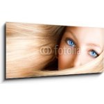 Skleněný obraz 1D panorama - 120 x 50 cm - Blond Girl. Blonde Woman with Blue Eyes Blond Dívka. Blondýnka s modrými očima – Hledejceny.cz