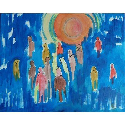 Elena Chatrnúchová, Slnko a ľudia, akrylové barvy, 50 x 40 cm