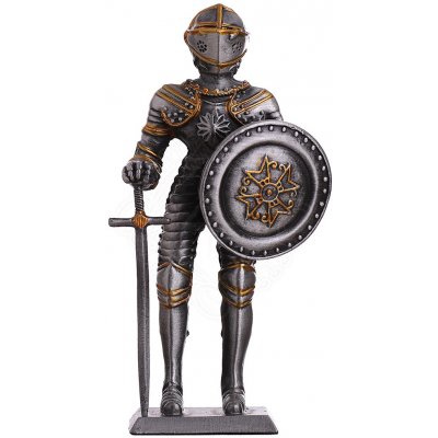 Mayer Chess Cínový vojáček středověký rytíř v celoplátové zbroji s kruhovým štítem a mečem 105mm