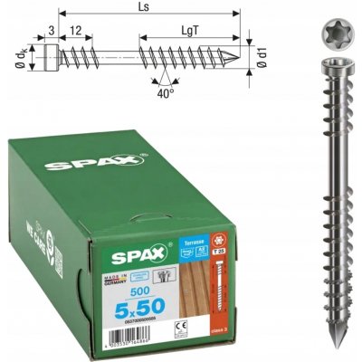 Vruty do terasových prken ocel stříbrné A2 Spax 5x50 mm 500 ks – Hledejceny.cz
