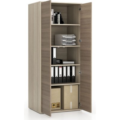Plan Kancelářská policová skříň s dveřmi LAYERS, 800 x 600 x 1905 mm, dub přírodní / dub mořený – Zboží Dáma