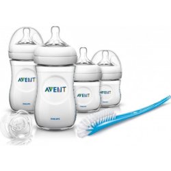 Philips Avent Startovací sada Natural 4 x láhev + kartáč + šidítko Transparentní