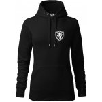 Český lev erb na prsu a na zádech mikina dámská Cape s kapucí Černá – Sleviste.cz