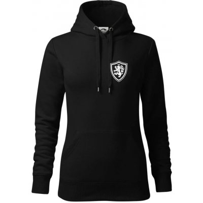Český lev erb na prsu a na zádech mikina dámská Cape s kapucí Černá – Sleviste.cz
