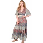 Sanu Babu Dlouhé dvoudílné šaty s krátkým rukávem modro-růžové guma v pase potisk AJ M Modrá – Hledejceny.cz