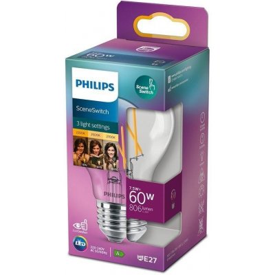 Philips LED žárovka Classic SceneSwitch A60 E27 7,5W =60W 2200/2500/2700K 806lm