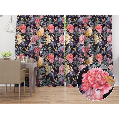 Biante Sametový závěs Tamara TMR-019 Zahradní květy na černém 145x220 cm – Hledejceny.cz