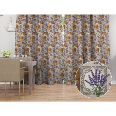 Biante Dekorační závěs PML-099 Levandule s motýlky a srdíčky na béžovém 145x210 cm – Sleviste.cz