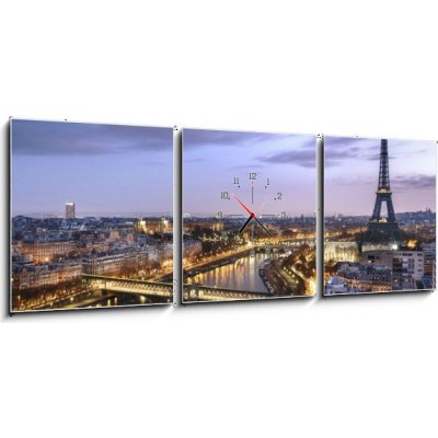 Obraz s hodinami 3D třídílný - 150 x 50 cm - Panorama de la ville de Paris avec la Tour Eiffel Panorama z Paříže s výhledem na Tour Eiffel – Zbozi.Blesk.cz