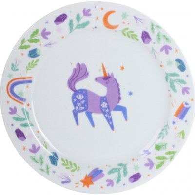 Bella Rose Dětský porcelánový talíř Jednorožec 19 cm, fialová barva, zelená barva, porcelán – Sleviste.cz