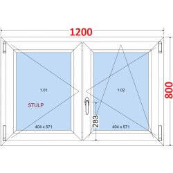 SMART Dvoukřídlé plastové okno 120x80, bez středového sloupku