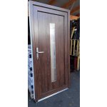 SOFT vchodové plastové dveře AURORA, ořech/bílá, 88x200 cm (jednokřídlé plastové dveře 88x200 cm, vhodné na vedlejší vchod) – Zboží Mobilmania