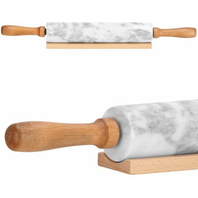 Springos Kamenný váleček na těsto s dřevěným podstavcem - 46 cm – HobbyKompas.cz