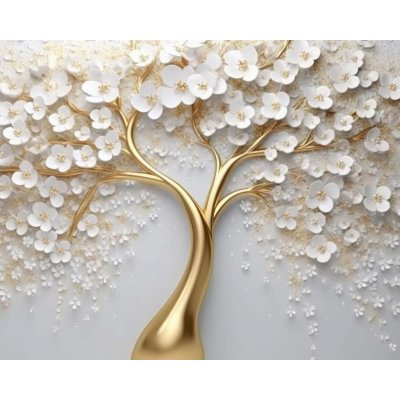 ZUTY Obrazy na stěnu - Zlatý strom s bílými květy Rozměr: 80x100 cm, Rámování: vypnuté plátno na rám