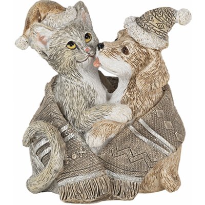 Vánoční dekorativní soška pejska a kočičky s čepicemi 8*5*9 cm