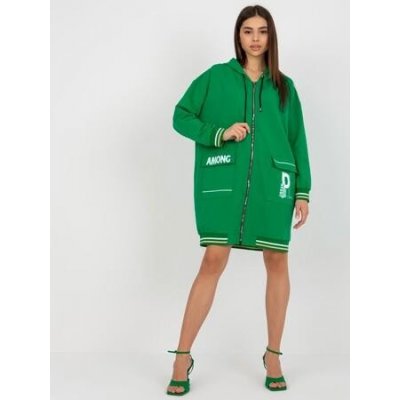 Fashionhunters Zelená dlouhá mikina na zip s nápisy