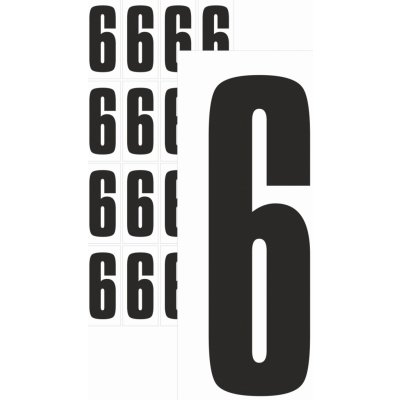 Čísla samolepící 6 černá samolepící vinylová fólie 75 mm písmo - aršík 4 ks – Zboží Dáma