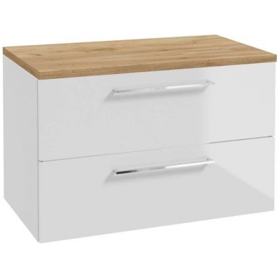 kielle Vega - Skříňka včetně desky pod umyvadlo 80x50x46 cm, lesklá bílá/zlatý dub 50018S820 – Zboží Dáma