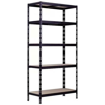 GERMAN Kovový regál / 40 x 90 x 180 cm / nosnost 175 kg/police / 5 pater / dřevo / černá – Zboží Dáma