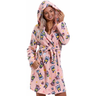 Růžový dámský teploučký župan se sovičkami 1Z1345 růžová – Sleviste.cz