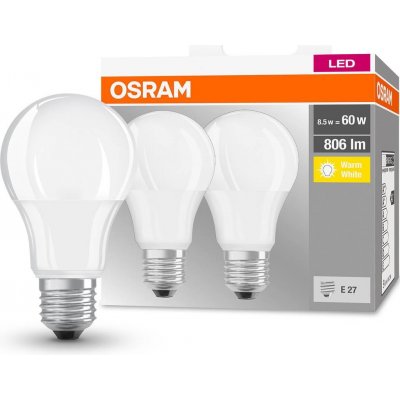 Osram sada 2x LED žárovka E27, A60, 8,5W, 806lm, 2700K, teplá bílá – Zboží Mobilmania