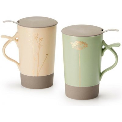 Oxalis Nava béžový porcelánový hrnek s nerez sítkem a pokličkou 400 ml – Zboží Dáma