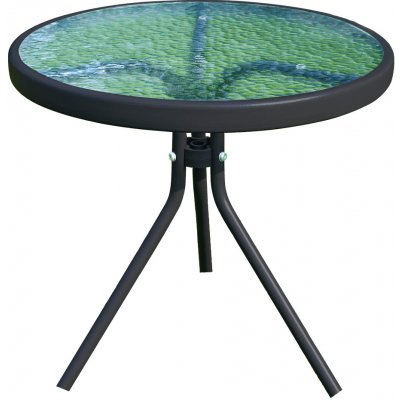 Kondela Zahradní příruční stolek HABIR 50 cm, ocel černý lak, tvrzené sklo