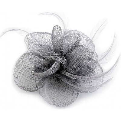 Brož / ozdoba do vlasů květ s peřím - šedá nejsvětlejší – Zboží Dáma