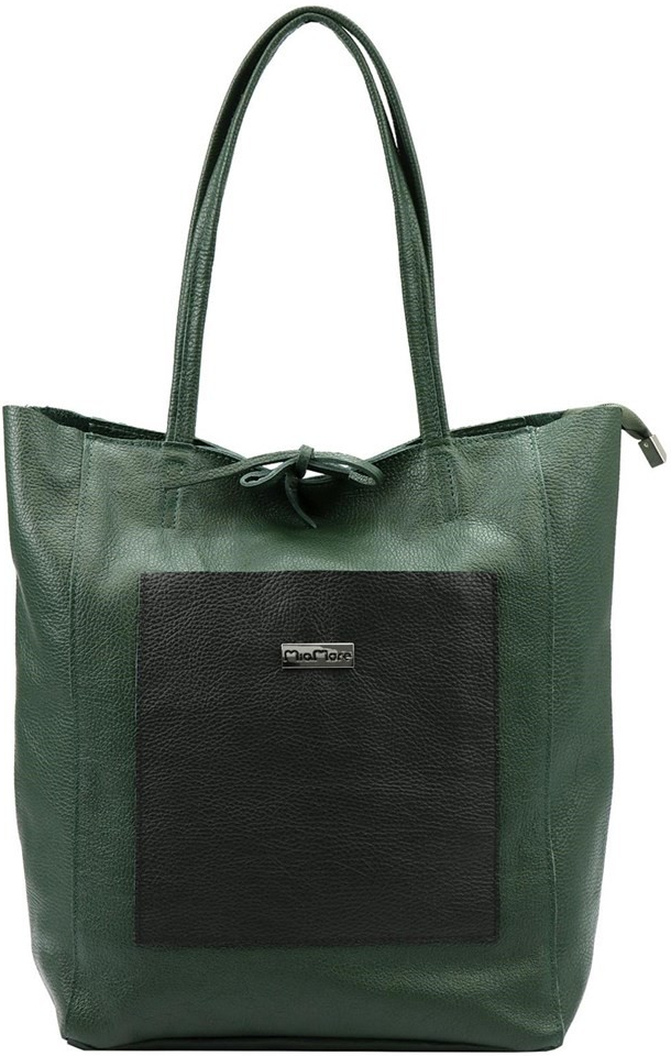 MiaMore dámská kožená kabelka 01-060 Dollaro tmavě zelená s černým shopperbag