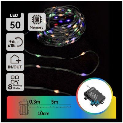 Aigostar B.V. Aigostar LED Venkovní vánoční řetěz 50xLED 8 funkcí 3xAA 5,3m IP44 multicolor AI1350 – Hledejceny.cz