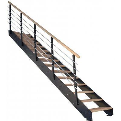 StarWood Kovové schody Kos 15 st. dub rustik olej. 105 cm kov. zábradlí černá – Zboží Mobilmania