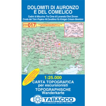 Dolomiti di Auronzo del Comelico 1:25 000 turistická mapa TABACCO 017