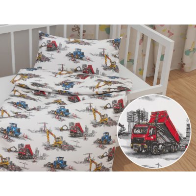 Biante Dětské bavlněné povlečení Sandra SA-578 Náklaďáky a bagry na bílém 90 x 140 cm 40 x 60 cm – Hledejceny.cz