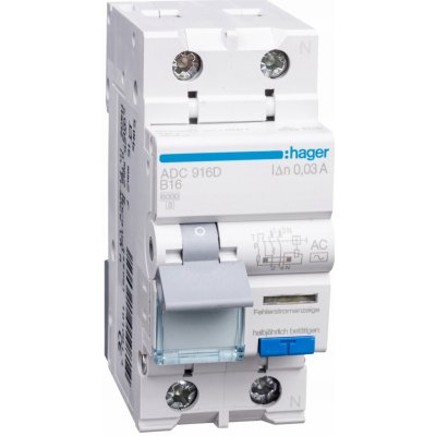 Hager RCBO Kombinovaný jistič 2P B 16A 30mA AC ADC916D – Hledejceny.cz