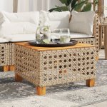 OMAXI 311732 Zahradní stolek béžový 55 x 55 x 36 cm polyratan akáciové dřevo – Hledejceny.cz