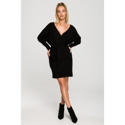 M714 Wrap sweater dress with a tie detail černá – Zbozi.Blesk.cz