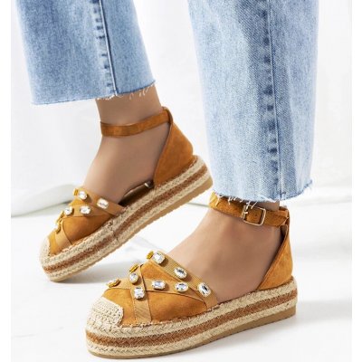 Gemre Brown espadrilles with rhinestones Dide hnědá krémová hořčicová – Zboží Dáma