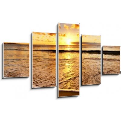 Obraz 5D pětidílný - 125 x 70 cm - beautiful sunset on the beach krásný západ slunce na pláži – Zboží Mobilmania